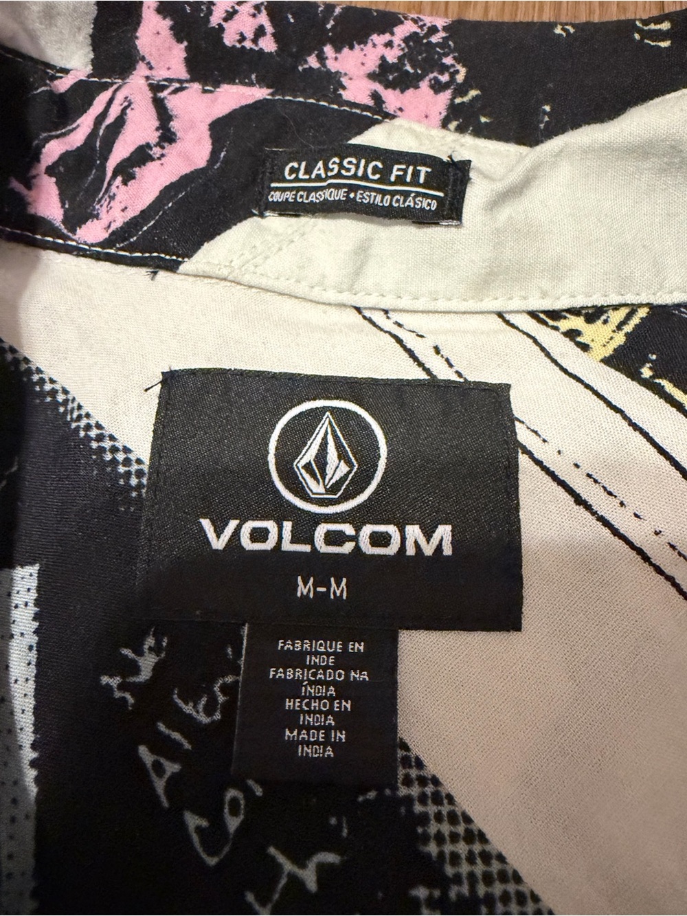 Volcom Cream Short-Sleeve Button-Up with Black, Pink & Yellow Abstract Print - Picture 5 of 9